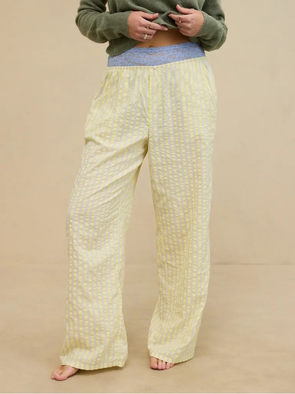 Aerie Seersucker Pajama Pants Yellow Stripe